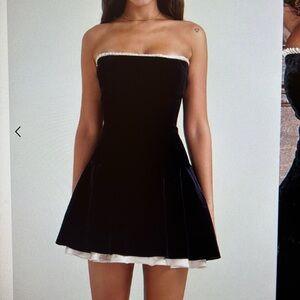 House of CB Black and White Strapless Fit and Flare Dress